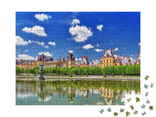 Puzzle 1000 Teile „Schloss Fontainebleau mit Brunnen, Residenz der Könige, Frankreich“