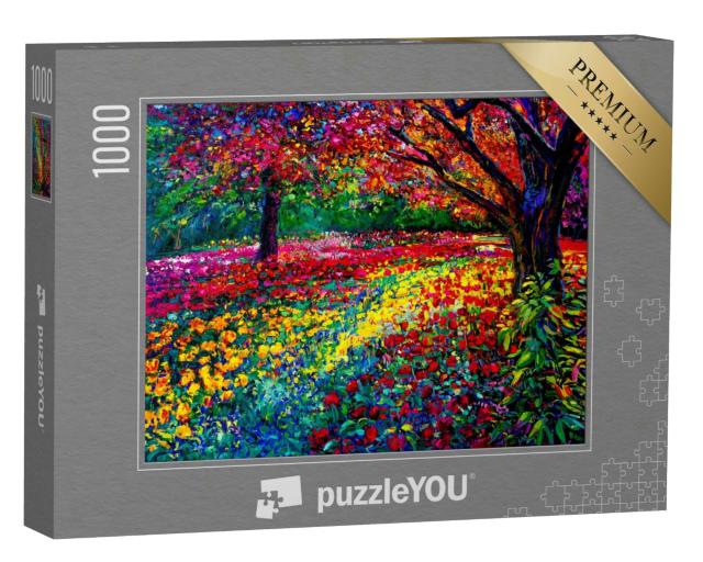 Puzzle 1000 Teile „Ölgemälde: herbstlich-bunter Blumengarten“