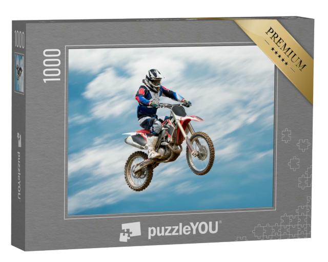 Puzzle 1000 Teile „Biker beim Stunt in der Luft“