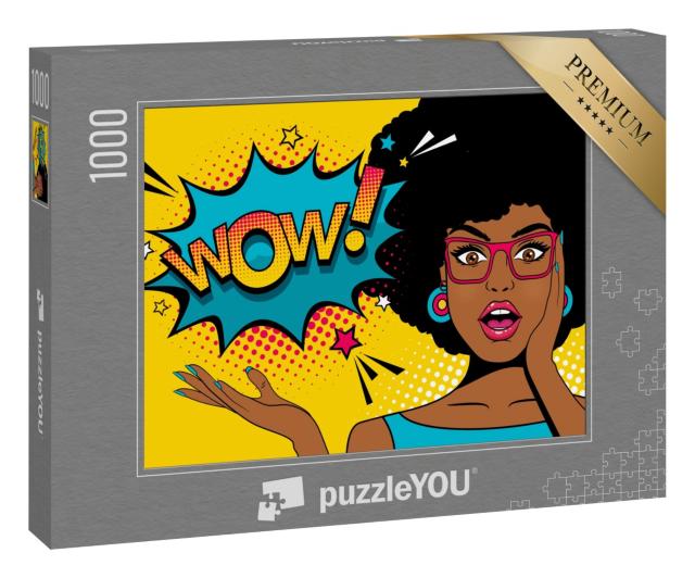 Puzzle 1000 Teile „Eine überraschte afrikanische Frau im Pop-Art Stil“