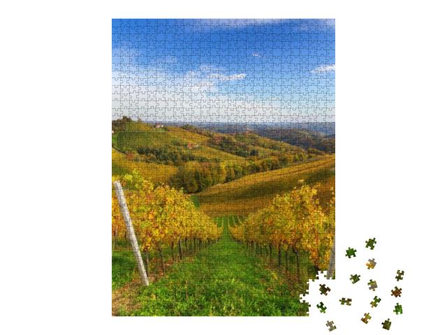 Puzzle 1000 Teile „Weinberg unter tiefblauem Himmel im Herbst“