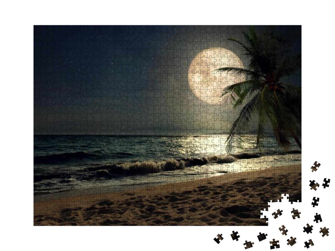 Puzzle 1000 Teile „Tropischer Strand im Vollmond“
