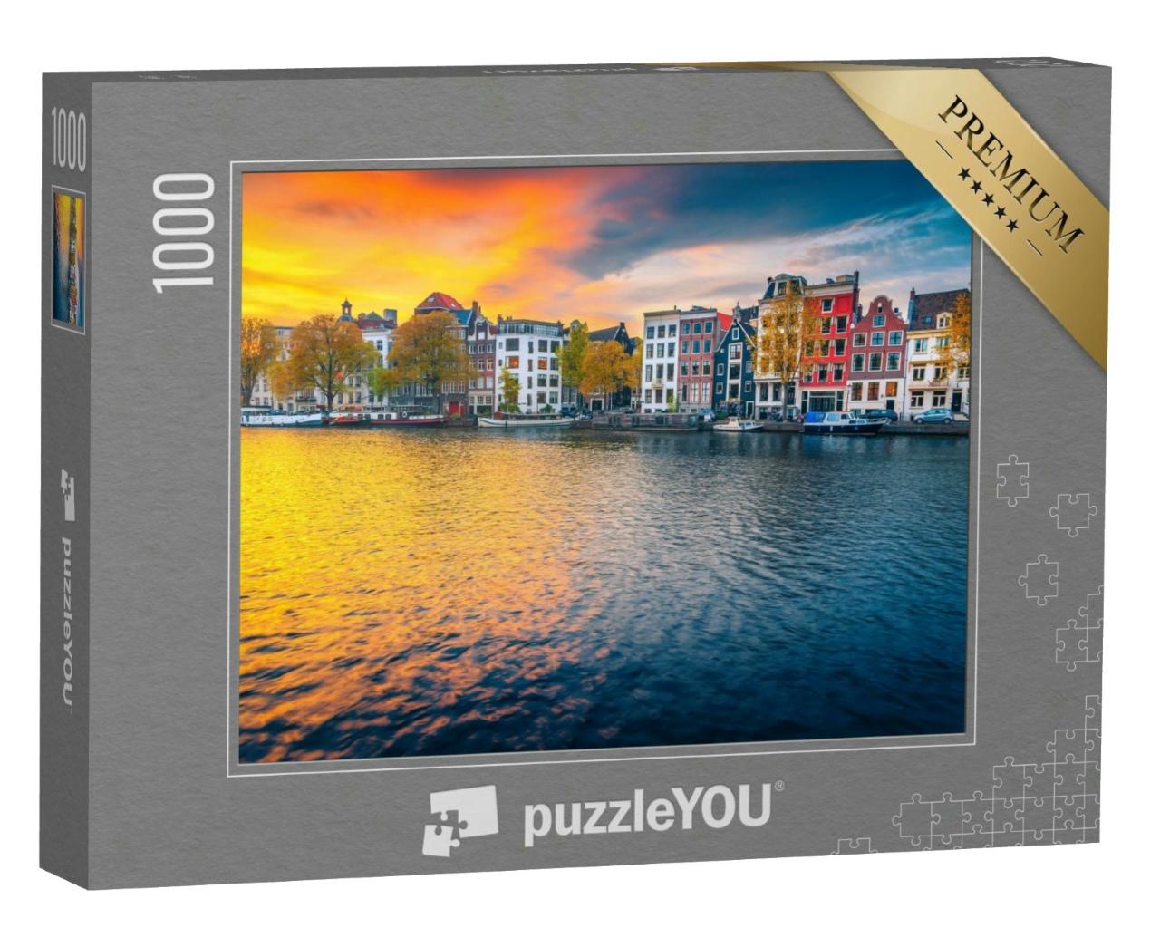 Puzzle 1000 Teile „Kanal im Sonnenuntergang, Amsterdam, Niederlande“