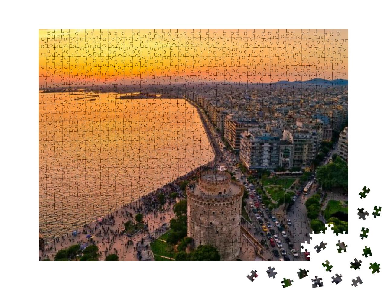 Puzzle 1000 Teile „Weißer Turm von Thessaloniki bei Sonnenuntergang, Griechenland“