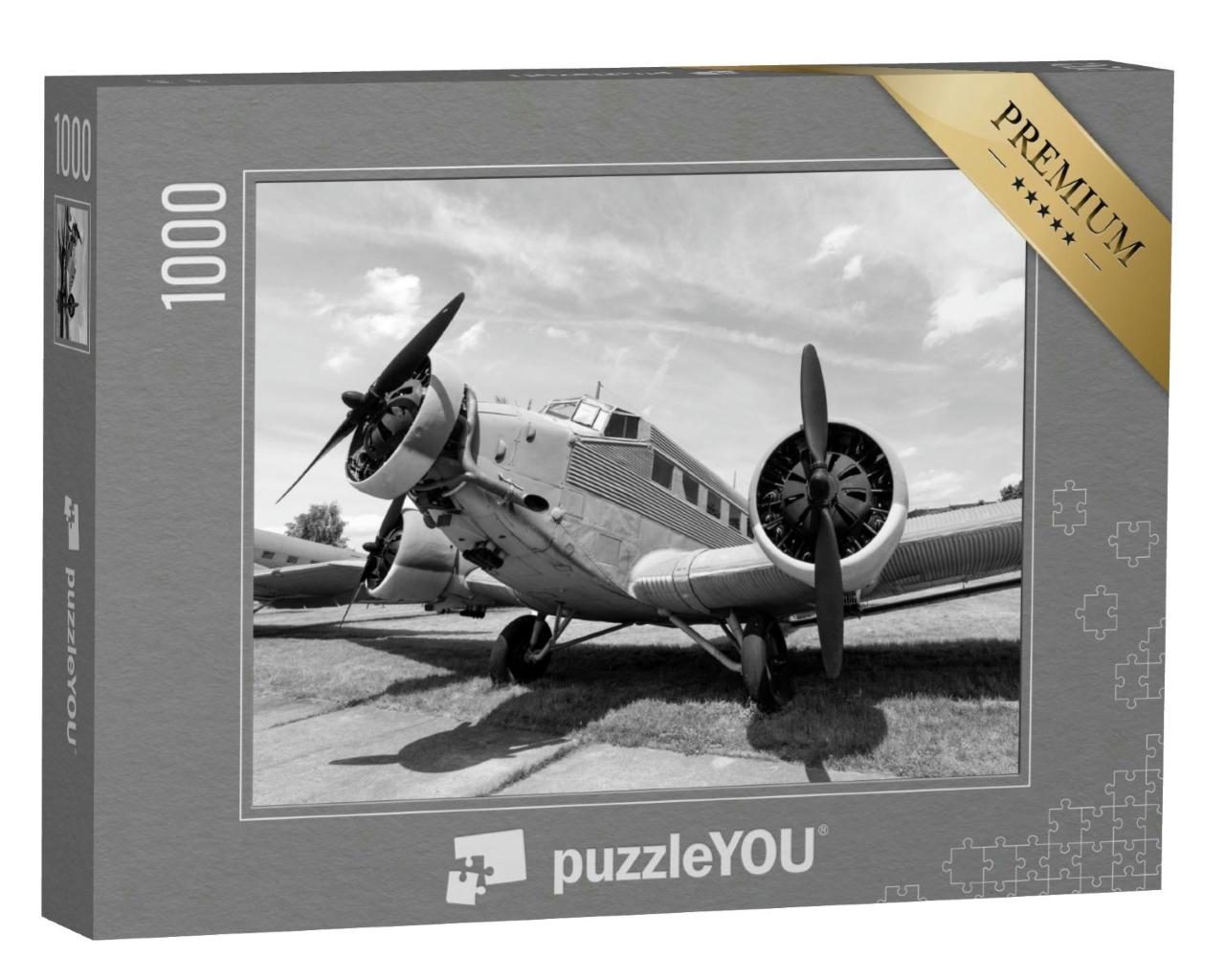 Puzzle 1000 Teile „Historisches Flugzeug, schwarz-weiß“