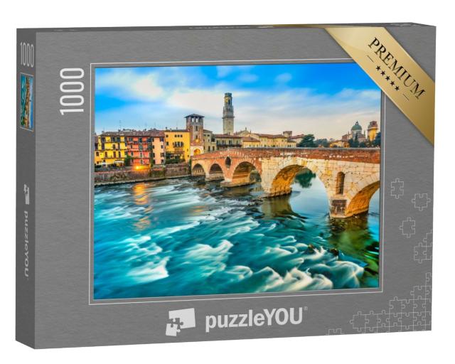 Puzzle 1000 Teile „Etsch und Ponte di Pietra in Verona, Italien“