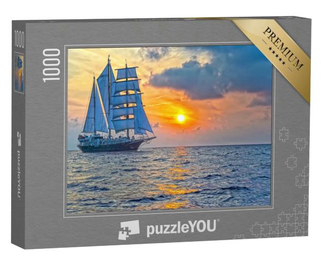 Puzzle 1000 Teile „Segelyacht bei ihrer Fahrt in den Sonnenuntergang“