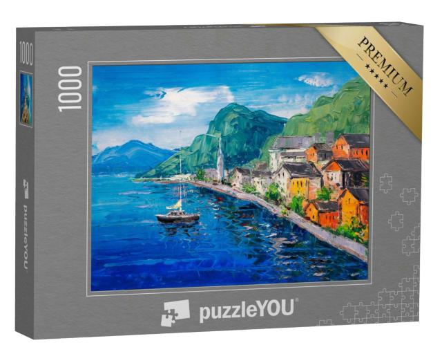 Puzzle 1000 Teile „Ölgemälde: Der wunderschöne Ort Hallstatt in Österreich“
