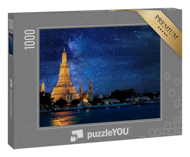 Puzzle 1000 Teile „Wat Arun: Tempel in Bangkok mit Milchstraße bei Nacht, Thailand“
