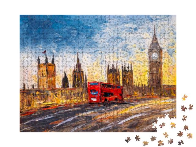 Puzzle 1000 Teile „Stadtansicht von London, Ölgemälde“