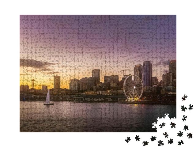 Puzzle 1000 Teile „Elliott Bay in der Abenddämmerung, Seattle“