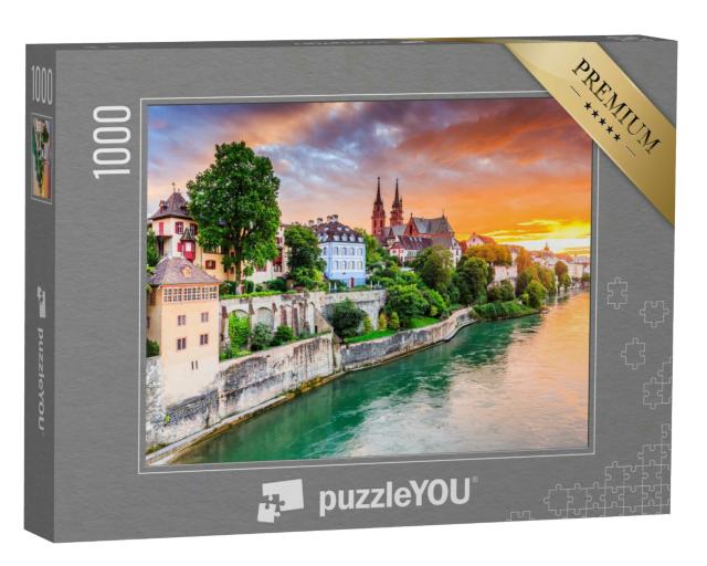 Puzzle 1000 Teile „Baseler Altstadt mit rotem Münster am Rhein, Schweiz“