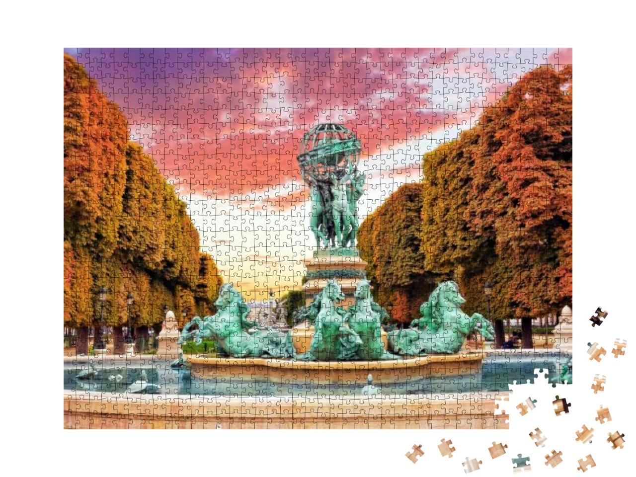 Puzzle 1000 Teile „Fontaine de l’Observatoire: Luxemburger Garten von Paris“