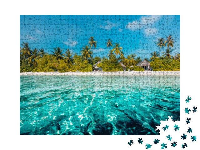 Puzzle 1000 Teile „Das blaue Meer mit einem Palmenstrand“