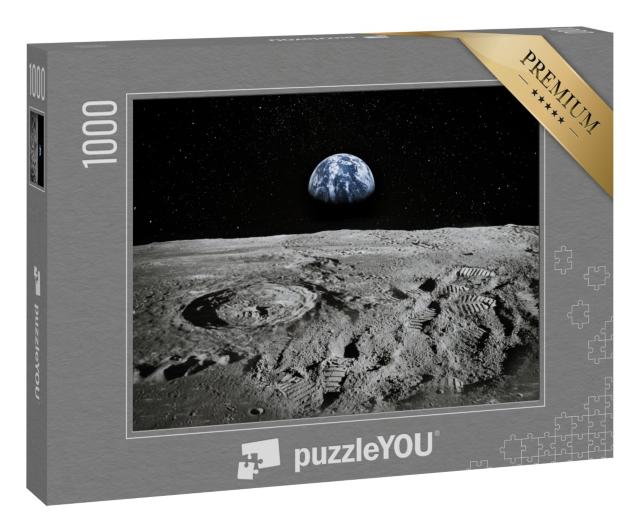 Puzzle 1000 Teile „Mondoberfläche, im Hintergrund die Erde “
