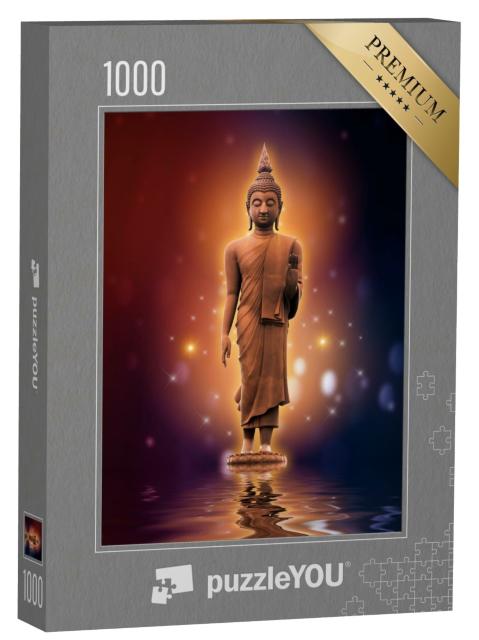 Puzzle 1000 Teile „Buddha-Statue auf Wasser mit goldenem Hintergrund“