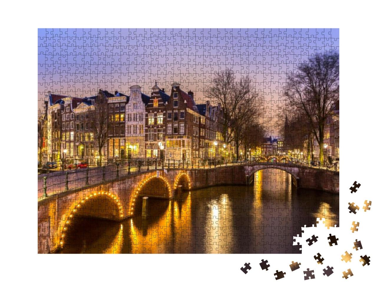 Puzzle 1000 Teile „Abendliche Grachten in Amsterdam, Niederlande“