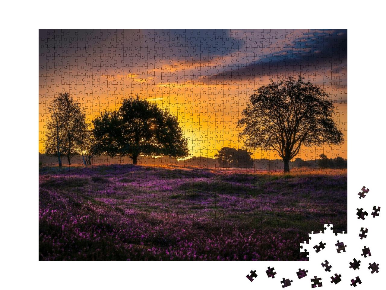 Puzzle 1000 Teile „Sonnenuntergang über der Blumenwiese“