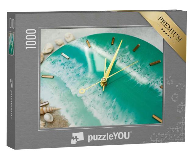 Puzzle 1000 Teile „Wanduhr mit Meereswellen, Strand und Muscheln“
