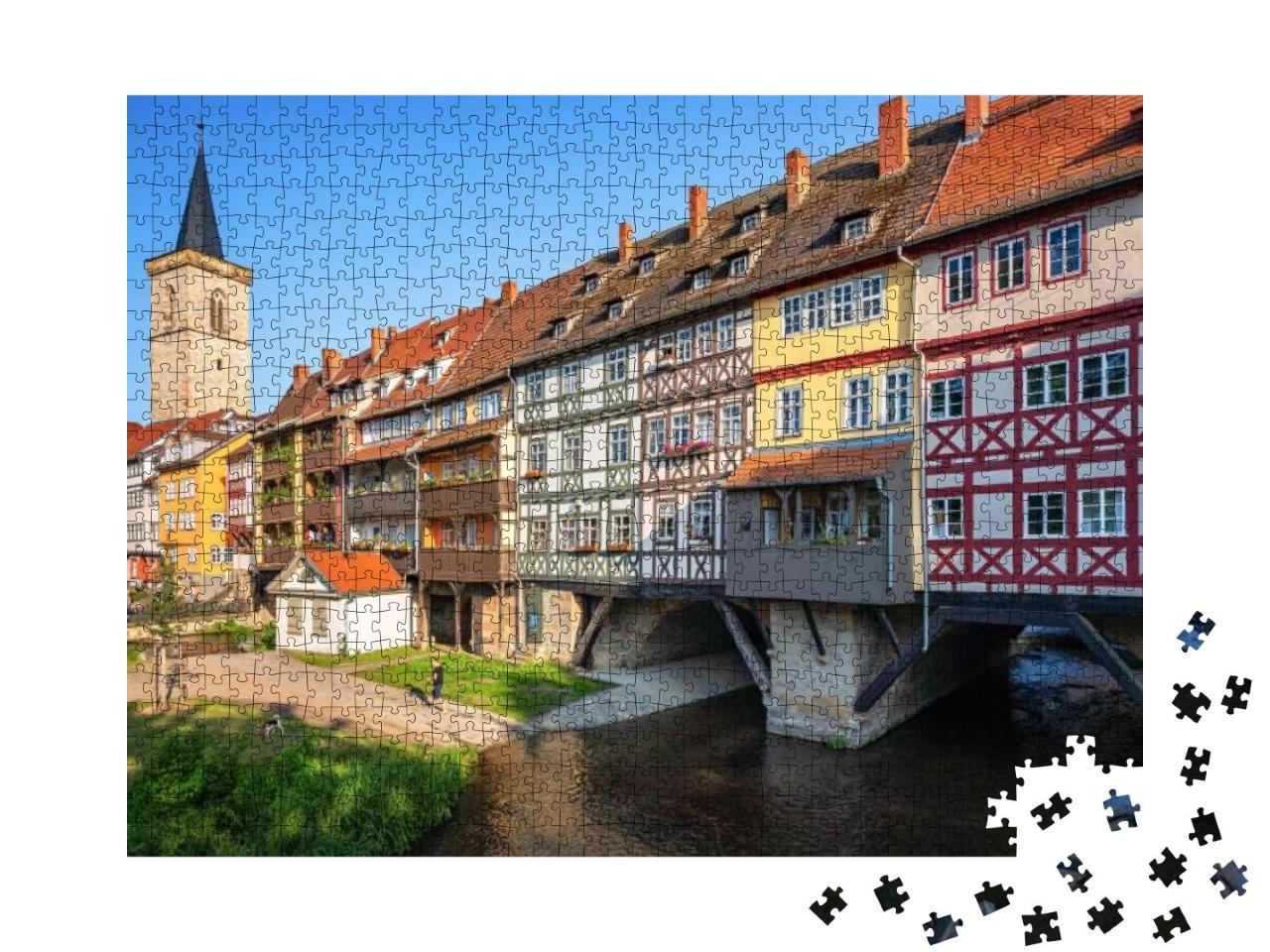Puzzle 1000 Teile „Panoramablick der Altstadt von Erfurt mit Krämerbrücke, Thüringen, Deutschland“