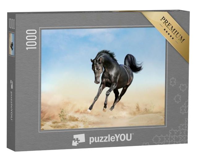 Puzzle 1000 Teile „akhal-teke Pferd läuft durch eine Wüste“