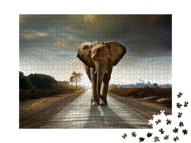 Puzzle 1000 Teile „Elefant auf einer Straße“