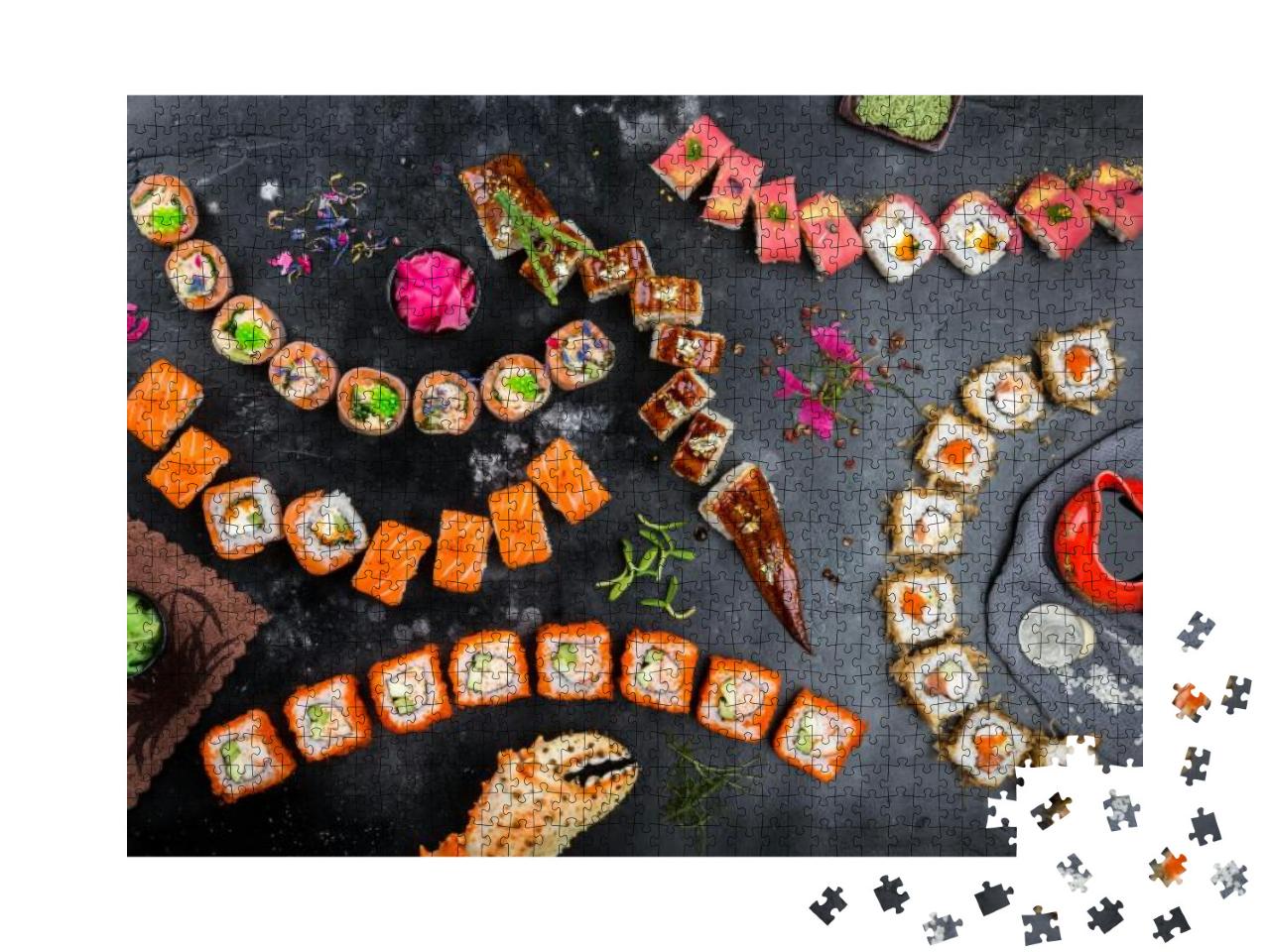 Puzzle 1000 Teile „Verschiedene Sushi-Rollen auf einem Tisch“