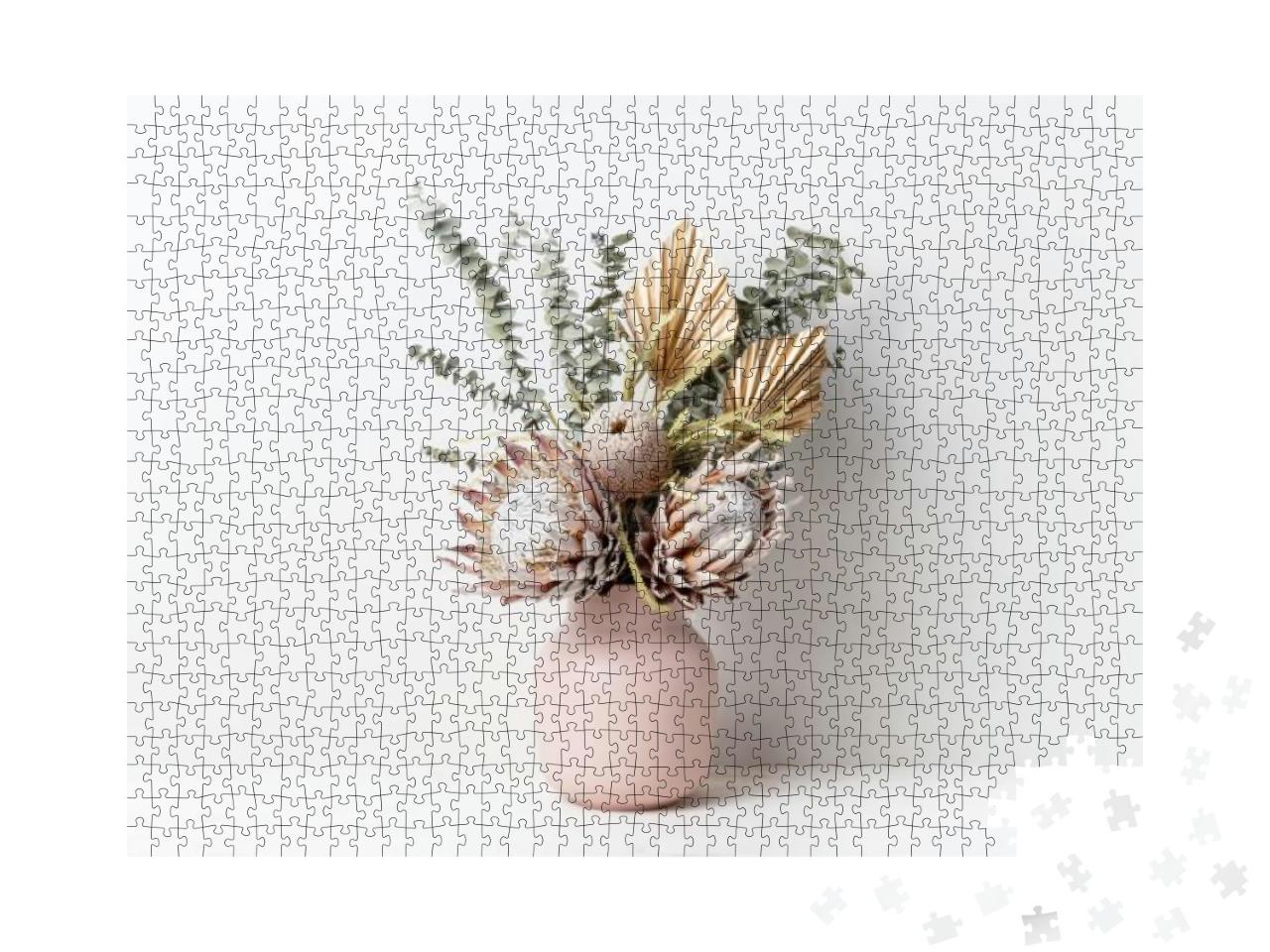 Puzzle 1000 Teile „Trockenblumenarrangement in einer rosa Vase“