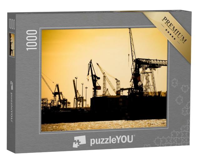 Puzzle 1000 Teile „Sonnenuntergang im Hafen von Hamburg“