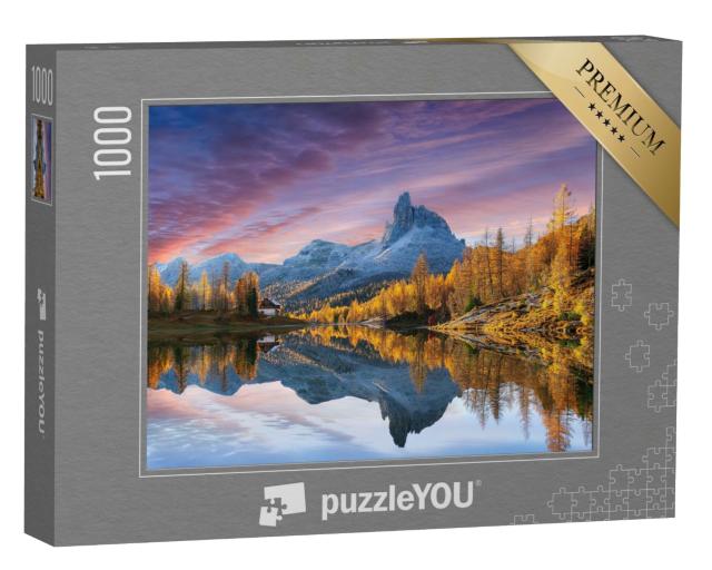 Puzzle 1000 Teile „Herbstblick auf den See Federa in den Dolomiten, Italien“
