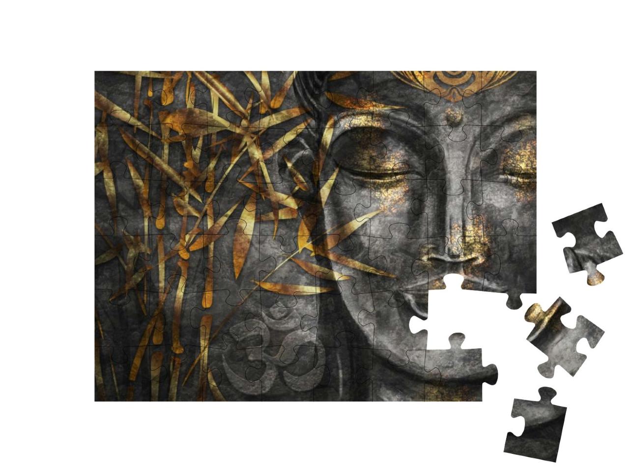 Puzzle 48 Teile „Digitale Kunst Collage kombiniert mit Aquarell: Bodhisattva Buddha“