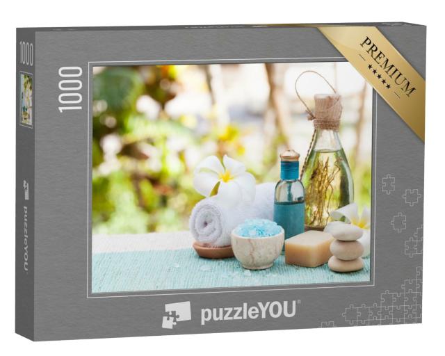 Puzzle 1000 Teile „Stillleben mit ätherischem Öl, Salz und Steinen“