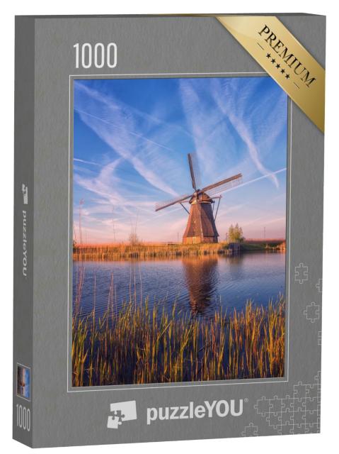 Puzzle 1000 Teile „Wunderschöne Windmühle im Sonnenuntergang, Niederlande“