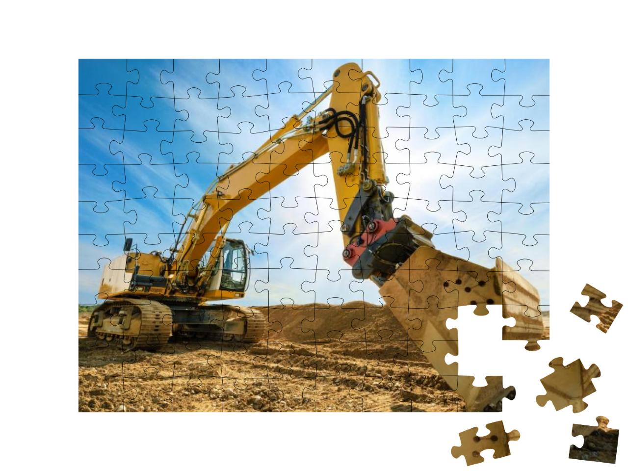 Puzzle 100 Teile „Großer Bagger auf neuer Baustelle “