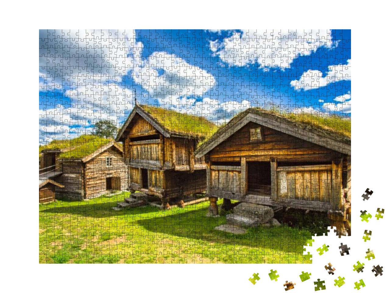 Puzzle 1000 Teile „Traditionelle norwegische Häuser, Geilo, Norwegen“