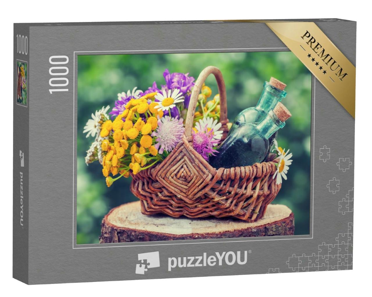 Puzzle 1000 Teile „Weidenkorb mit Heilkräutern und Tinkturen der Kräutermedizin“