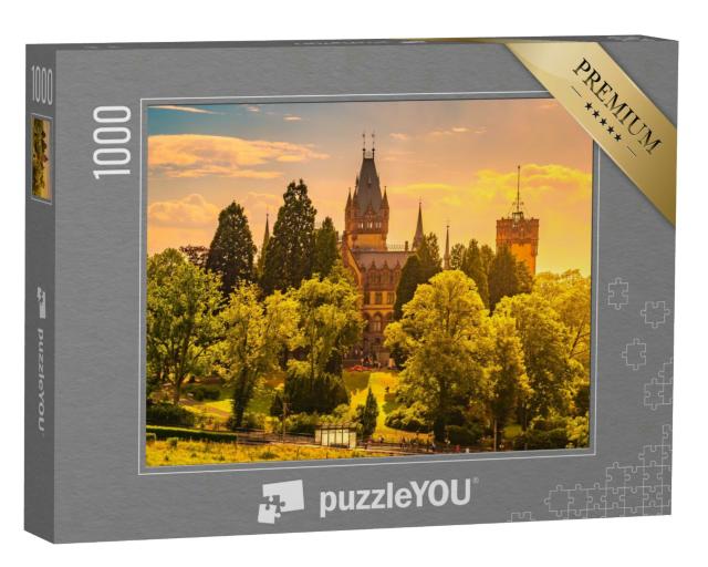 Puzzle 1000 Teile „Malerischer Sonnenuntergang am Schloss Drachenburg, Königswinter am Rhein“