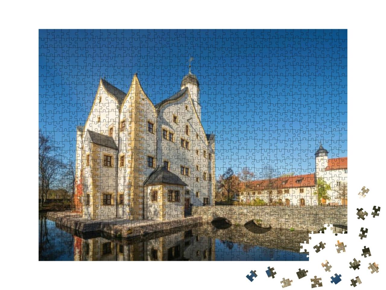 Puzzle 1000 Teile „Wasserschloss Klaffenbach bei Chemnitz, Deutschland“