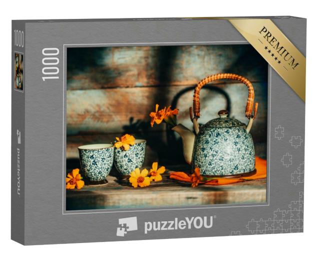 Puzzle 1000 Teile „Stillleben mit Blumen in einer Teekanne“