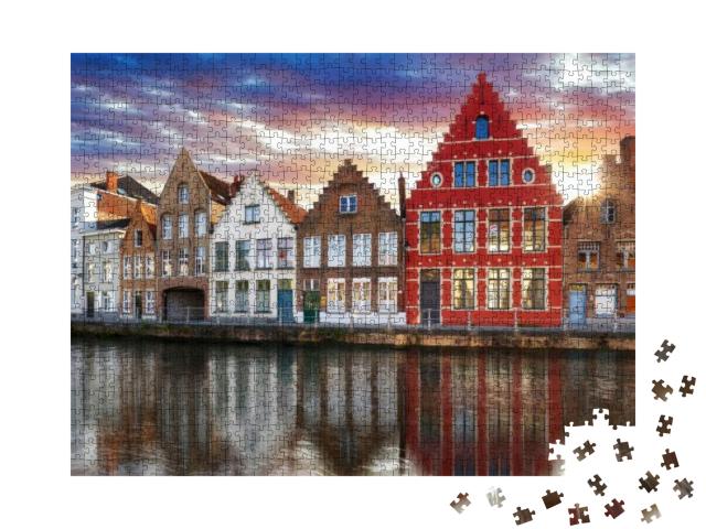 Puzzle 1000 Teile „Brügge - Kanäle von Brügge, Belgien, Abendansicht“