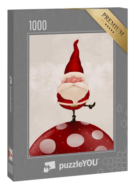 Puzzle 1000 Teile „Kleiner Weihnachtsmann auf großem Fliegenpilz“