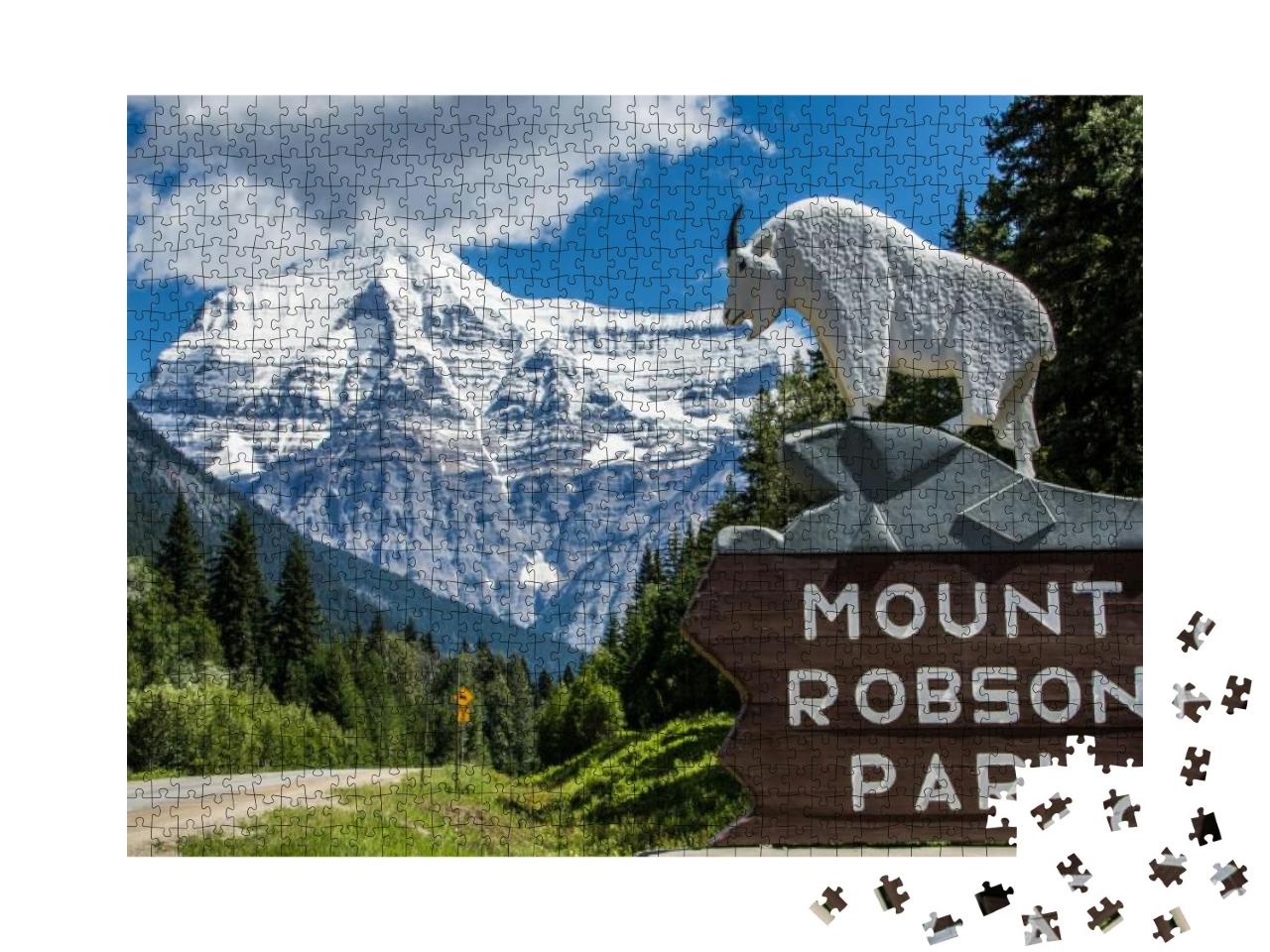 Puzzle 1000 Teile „Schild am Mount Robson Park, Rocky Mountains“