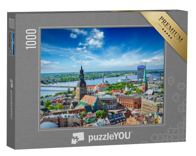 Puzzle 1000 Teile „Luftaufnahme des Zentrums von Riga von der Peterskirche aus, Riga, Lettland“
