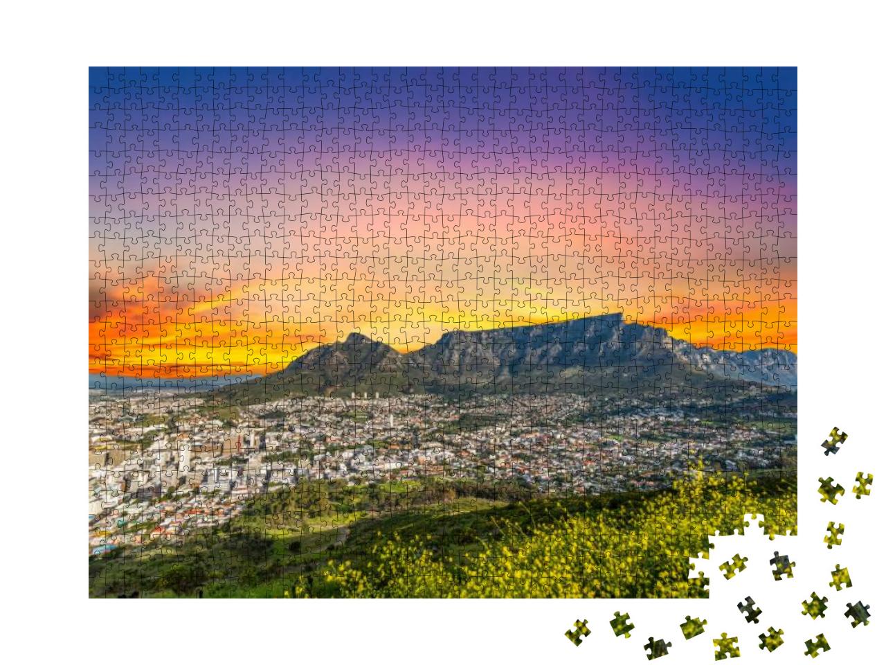 Puzzle 1000 Teile „Kapstadt mit Tafelberg in der ruhigen Dämmerung am Westkap Südafrikas“