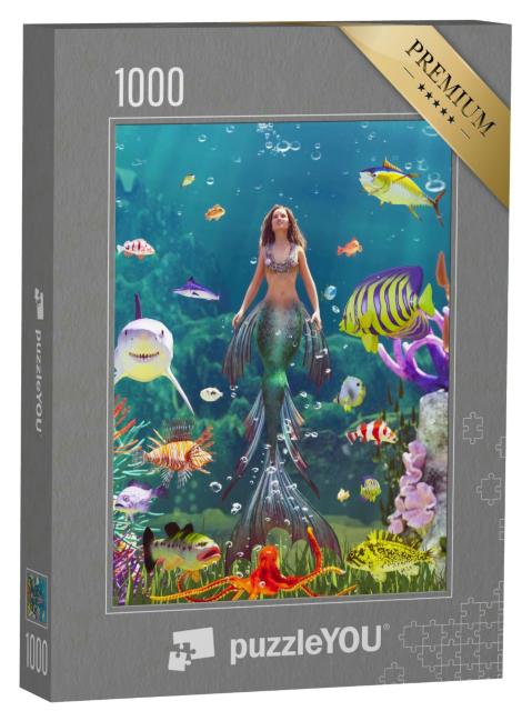 Puzzle 1000 Teile „Meeresnymphe in der bunten Unterwasserwelt“