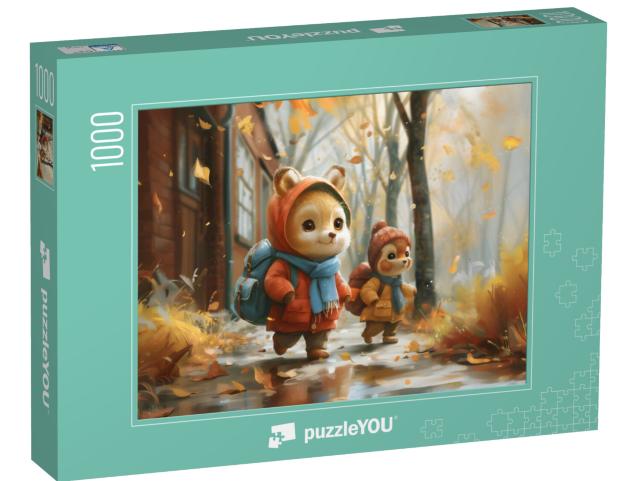 Puzzle 1000 Teile „Fellfreunde am Schulweg“