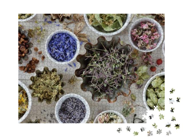 Puzzle 1000 Teile „Sortiment getrockneter Kräuter, Blüten, Wurzeln und Samen“