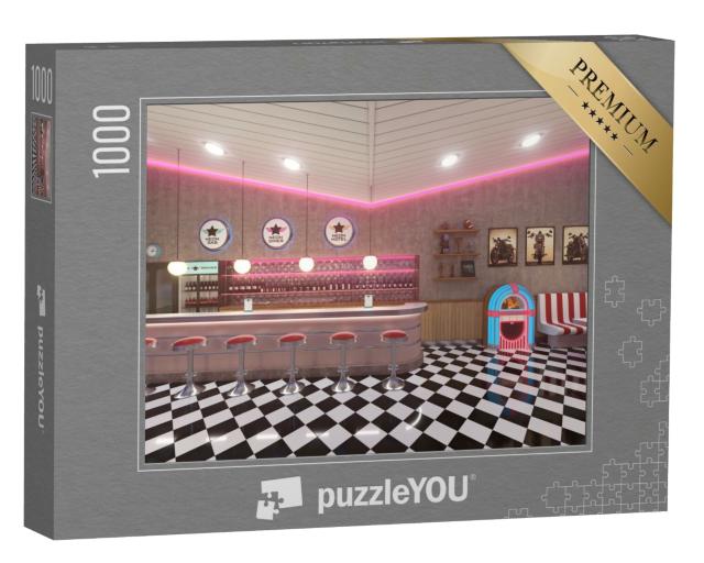 Puzzle 1000 Teile „Retro-Interieur mit Fliesenboden und Jukebox“