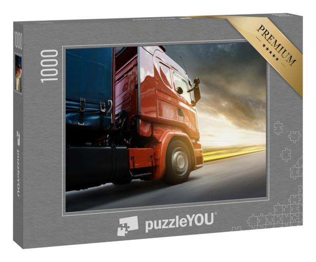 Puzzle 1000 Teile „Roter LKW auf der Autobahn“