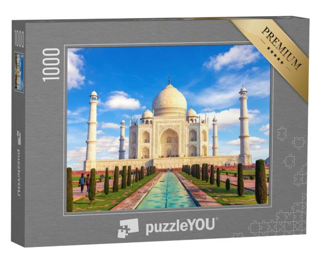 Puzzle 1000 Teile „Blick auf das Taj Mahal an einen sonnigen Tag, Indien“